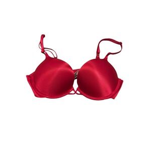 Victoria's Secret Size 34B Bombshell Plunge Push Up Bra Dark Red Satin Adds 2Cup